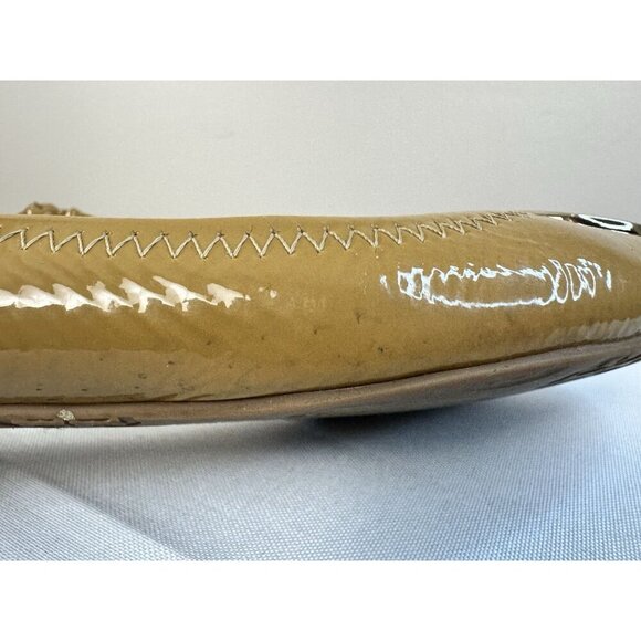 Tory Burch Reva Tan Patent Ballet Flats 8.5 Gold Logo Chic Luxe Classic Spot - Picture 11 of 16